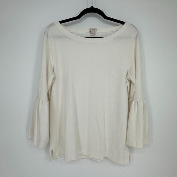 J Crew Womens Top Size M Cream Bell Sleeves Quiet Luxury Classic Office Capsule - Picture 1 of 8